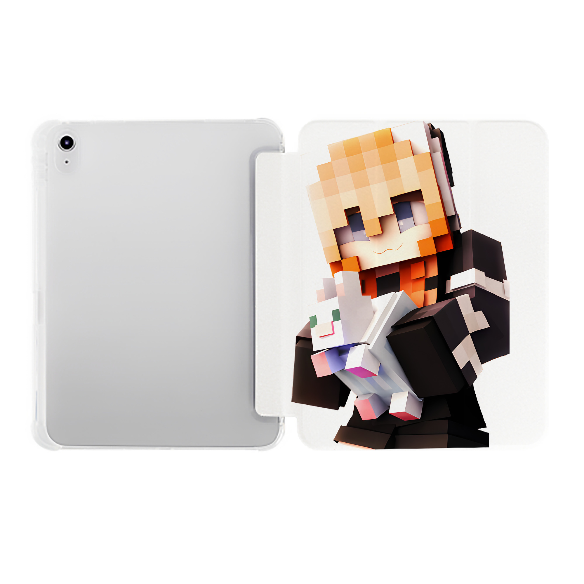 （画像用） マインクラフト ブロックの世界 Minecraft MC Block world IPad ケース ペン収納付き 三つ折りスタンド PUレザー×シリコン 対応機種9.5/10.5/10.9インチ